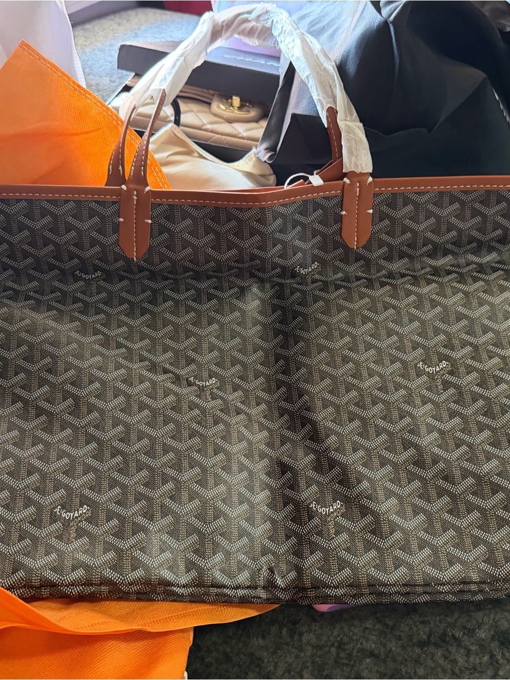 Brown Canvas Tote with Tan Trim